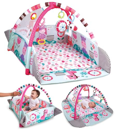 Multifunktionale Baby Spieldecke mit Spielbogen – Baby Gym Spielmatte & Krabbeldecke – inkl. 30 Bällen + 5 Spielzeugen Buikligtrainer – ab 0+ Monaten
