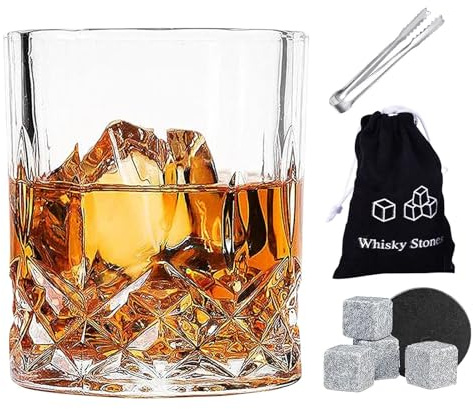Conjunto De Piedras De Whisky Vintage, Vasos De Whisky | Piedras De Refrigeración Reutilizables Con Abrazaderas, Caja De Regalo De Vidrio De Whisky Para Hombre, Vasos De Borbón En Una Caja De