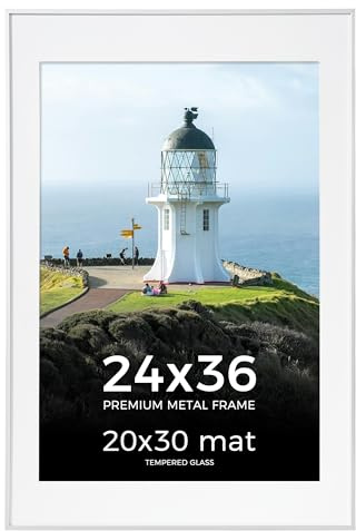 Axeman 24x36 Silver Picture Frame, High-End Aluminum Silver Photo Frame 24x36 with Mat for 20x30, Metal Frames for Wall, Tempered Glass and Wall Hook Included, Set of 1