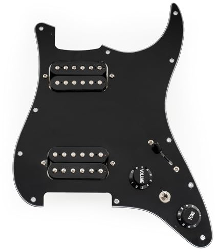 Musiclily Pro SE ST-HH-OMHA Vorverdrahtetes Schlagbrett 3-lagig Schwarz | mit Alnico 5 Humbucker Mini Toggle Schalter, für Strat Style E-Gitarre