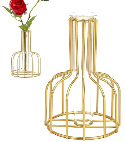 Poupangke Vaso in filo metallico, vasi da fiori per piante idroponiche, Vaso in vetro con filo metallico per decorazioni da tavola, Vaso per provette con decorazione da tavolo per soggiorno, camera da