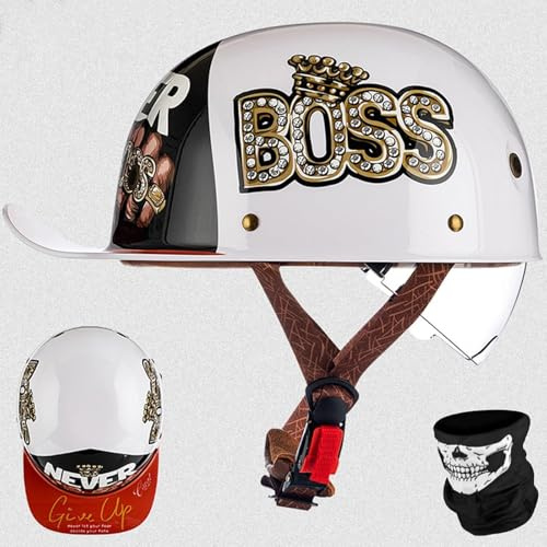 GKCEGHKS Cromwell Caschi retrò Casco Scodella Aperto Caschi da Moto Mezzo Elmetto Moto retrò Mezzo Casco Scooter Crociera Bicicletta ECE Omologato Casco A Scodella Scooter Motorino