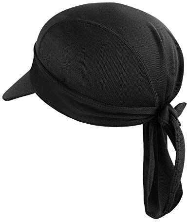 OhMill Skull Cap Bandana Caps Cycling Caps Running Hat Mens Durag Cap Motor Bike Helmet Bandana Headband with Sun Visor Black