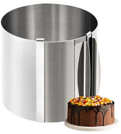 Bohany Cake Ring Adjustable 16 to 30cm,Metal Cooking Cake Mould,Stainless Steel Baking Ring,Telescopic Mousse Round Mold,Cheesecake Decorating Tool for Baking Cooking Crumpets Eggs Pastry Desserts