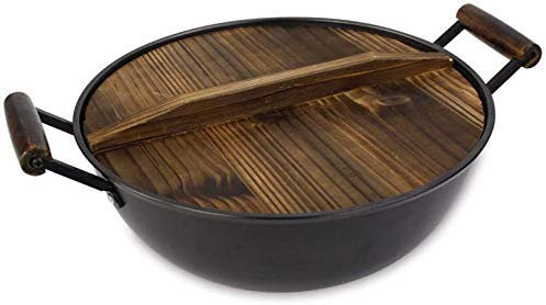 GAOBINGB Bolsa de Picnic Wok de Hierro Fundido, sartén Multiusos para freír, Olla de Acero Inoxidable con Tapa de Abeto, Wok Grande, Regalo para mamá, 32 cm