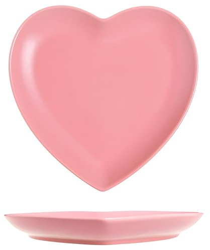 CompadreBol Plato llano de cerámica, Plato rosa en forma de corazón, Ideal para diversas ensaladas de frutas, postres, pasta y carne