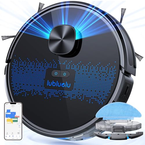 Lubluelu Saugroboter mit Wischfunktion, Staubsauger Roboter 5000Pa Lasernavigation mit 5 Karten, 55 dB Roboterstaubsauger mit APP Steuerung, Ideal für Tierhaare, Teppiche, Hartböden, Schwarz