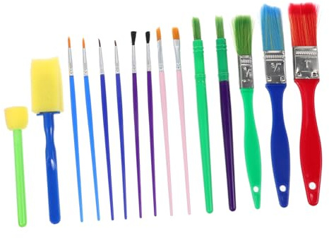 SEWACC 15pcs Boys and Girls Paintbrush Washable Tempera Paintbrushes for Art Projects Kindergarten Painting Supplies Bright Handles Ferrules Safe Reusable