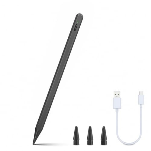 ANYQOO Stift für iPad, 2X Schnellladung, Palm Rejection, Neigung | Für iPad 2018-2026, Kein Bluetooth, 15H Akku, Magnetisch, 0.1mm Pixelgenau, 3 Ersatzspitzen, DE Support