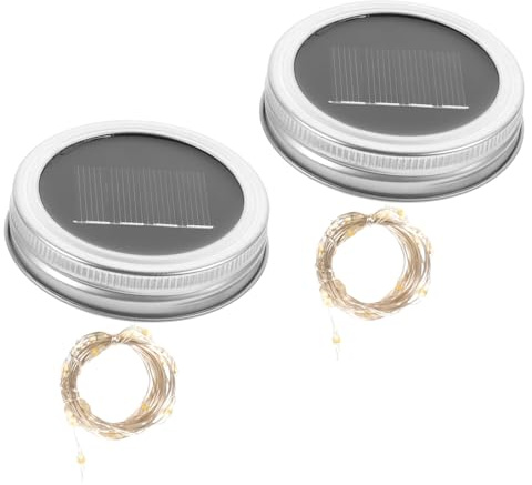 Tofficu Cadena de Luces Solares LED para Tarros de Cristal Tapa, Luz Cálida, 2 Metros, 2 Unidades, para Jardín y Exterior, Energía Solar Automática, Decoración Ambiental Nocturna