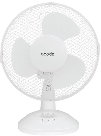 Abode 9 Inch, Portable Desk Fan, 2 Speeds, Wide-Angled Oscillation, Quiet Operation, Perfect for Bedroom or Office, White - APDF0921-AZ