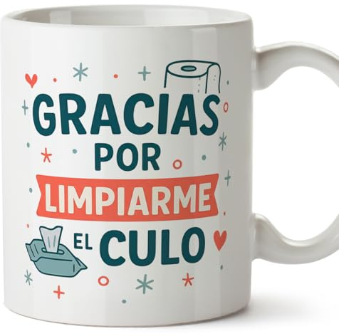 MUGFFINS taza mamá y papá graciosa con frase Gracias por limpiarme el culo en Español | regalo madre y padre divertido | regalo cumpleaños madre y padre | 330 Ml 11 oz | pa y ma v2