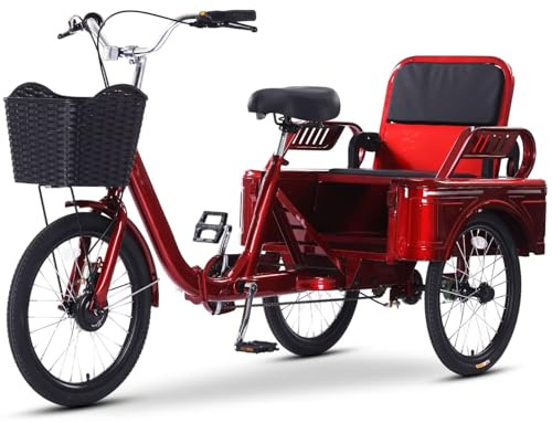 LSQXSS Dreirad-Cruiser-Bike mit klappbarem Sitzbezug für Passagiere und Gepäck, Verstellbarer Sattelstütze, 20-Zoll-Geländerädern, faltbarem Erwachsenen-Dreirad für Freizeit, Einkaufen, Doppelbremsen