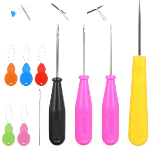 10Pcs Candle Making Punch Needle Tool Set Candle Wick Inserting Tools | with Hooks Eyes Straight Needles Threaders for Silicone Mold Making Punch
