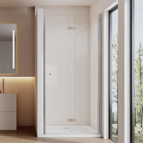 Cozynest Duschtür 80x185cm Einzelfalttür Falttür Nische Dusche Nischentür | Duschabtrennung faltbar Rahmenlos 6mm ESG-Sicherheitsglas Hebe-Senk-Mechanismus Platzsparende