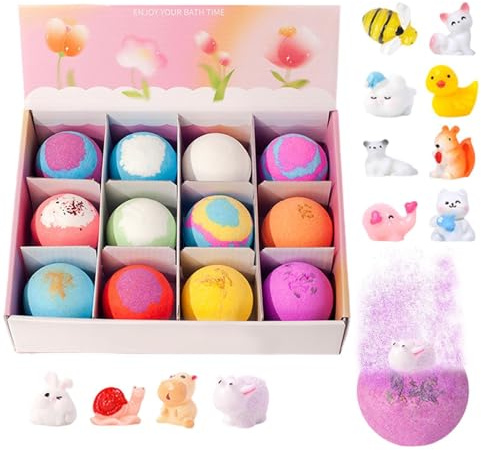 Bagnoschiuma con all'Interno Set da 12 Pezzi Detergente Corpo Rilassante | Bombe Effervescenti Doccia per Casa Viaggio Relax Bagno Hotel Regalo Bambini