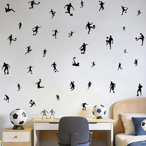 SUPERDANT Fußball Wandtattoo 96x30cm Entfernbarer Fußballspieler Silhouette PVC Wandsticker Selbstklebend Fußball Pose Wandaufkleber Für Wohnzimmer Schlafzimmer Spielzimmer Deko Schwarz