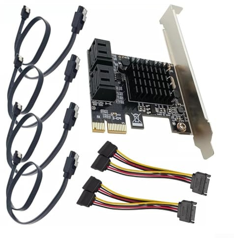 für PCIE X1 auf SATA 3.0 Erweiterungskarte, 4-Port Controller Adapter mit Kabeln, 6Gbps hohe Datenübertragung, stabiles Signal für Desktop PC RAID Storage Upgrade