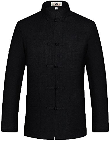 ZooBoo Chinese Tang Suit for Men Kung Fu Clothing Tops Martial Art Cotton Shirt, Black, M