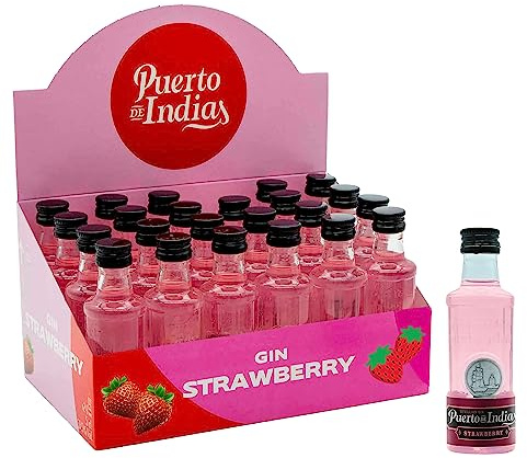 Puerto de Indias – Pack 24 miniaturas 5cl – Ginebra de Fresa Premium – Strawberry Premium Gin – 24 unidades x 5 cl – 37.5º
