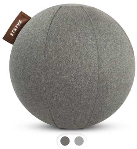 STRYVE Active Ball – Sitzball mit Wollfilzbezug 70 cm Warm Grey – Ergonomische Alternative zum Bürostuhl – Luftpumpe & E-Book– Modernes Design für Büro & Home Office belastbar bis 150kg