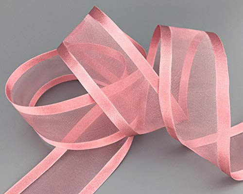 25 m x 38 mm Chiffonband mit Satin Kante ALTROSA Rosa (53) Chiffon Dekoband Schleifenband Geschenkband Halbtransparent Glänzend ohne Draht Organza