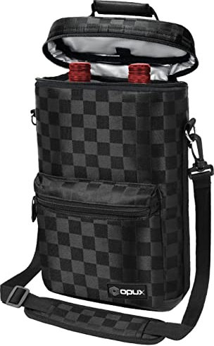 opux Wine Bag 2 Bottle Wine Tote Carrier, Insulated Wine Cooler Bag for Travel Picnic, Leakproof Portable Bottle Padded Case, Wine Gifts For Women Men Wine Lovers Christmas, Black