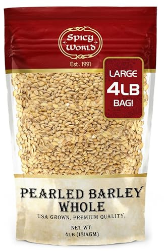Spicy World Pearl Barley (Whole) Grain 4 LB Jumbo Bag - USA Grown (64oz) - All Natural, Non-GMO Source, Resealable
