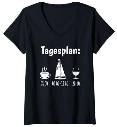 Damen Segelboot Tagesplan Geschenk Segler Männer lustig Segeln T-Shirt mit V-Ausschnitt