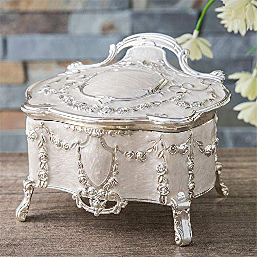 schmuckkästchen,Metall Vintage große Schmuckschatulle, Silber Emaille Farbe Schmuck Aufbewahrungsbox-Silber weiß (groß)