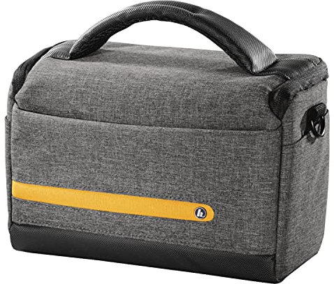 Hama Kameratasche Terra aus Recycling-Polyester (Fototasche für Digitalkamera 23 x 9,5 x 14 cm, Trageriemen zum Umhängen als Schultertasche, Variable Inneneinteilung, Trolleyband, Tragegriff) grau