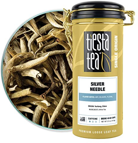Tiesta Tea Silver Needle White Tea – Premium Loose Leaf, Single-Origin from China | Pure Unblended Low-Caffeine Tea | Hot or Cold Brew | 2.5oz Refillable Tin | Brews 50 Cups
