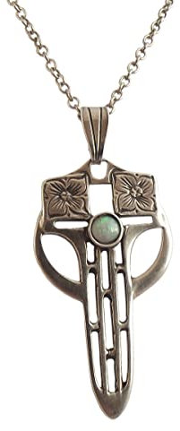 Damen Halskette Deutscher Jugendstil 925 Silber patiniert mit Opal