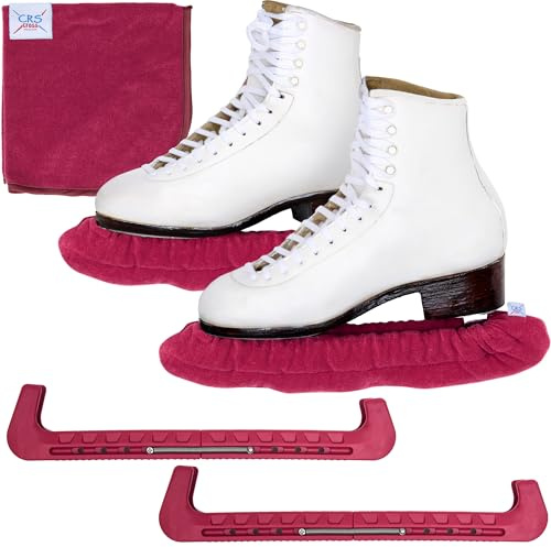 CRS Cross Ice Skate Guards, Soakers and Towel Gift Set.Essential Ice Skating Hard Guard and Soft Skate Blade Cover Accessories for Figure Skating or Hockey (Rubin, Medium)