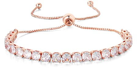 GW Tennisarmband Armband Damen Armkette Gold Silber Zirkonia Kristall Armbänder Geschenke für Freundin Mama Geschenk (Einstellbar-1, 1-Reihige-Rose-Goldig)