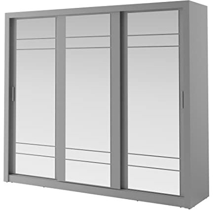 MINIO go for it - Armoire à Portes coulissantes ERTA 2, 250 cm, Armoire à Trois Portes avec Miroir, Couleur: Gris Mat