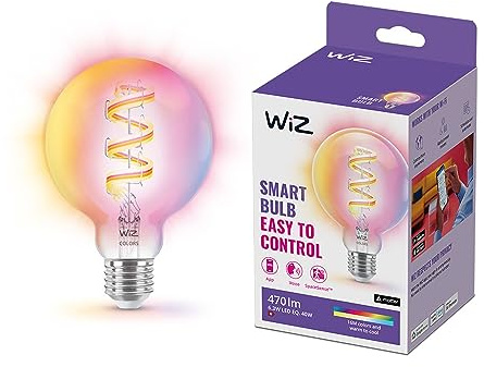 WiZ Color, RGB - Smart LED belysning (WiFi och Bluetooth), G95, E27, 2200-6500 Kelvin, Dimbar i kallvitt till varmvitt och 16 miljoner färger