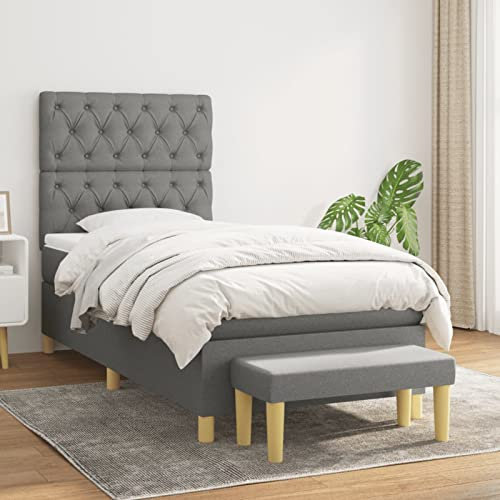 ZEYUAN Boxspringbett mit Matratze, Bett, Polsterbett, Bettgestelle, Box Spring Bed, Schlafbett,Jugendbett, Bettrahmen, Bedframe, Dunkelgrau 80x200 cm Stoff
