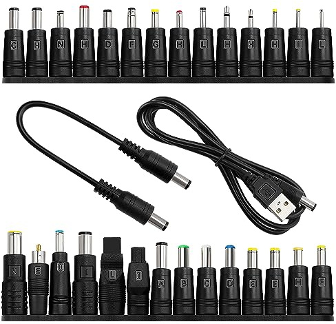 28 Stücke Universal DC Netzteil Adapter, KUOQIY 5.5x2.1mm DC Hohlstecker Adapter mit 2 Stücke Kabel, für Ventilatoren, Router, Schreibtischlampen, Computer