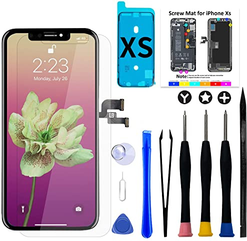 for iPhone Xs Screen Replacement Kit, 5.8 FHD LCD Touch Display Assembly | COF Touch Screen Digitizer Assembly with Repair Tools, Waterproof Adhesive Seal, Tempered Glass Protector & Installation Kit