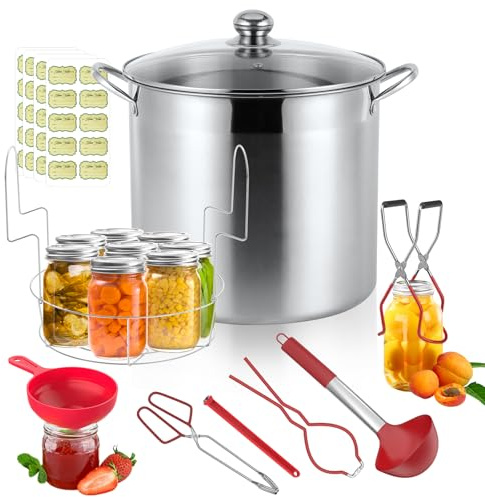 BriSunshine 21.5 QT Stainless Steel Canning Pot with Lid, Rack & Canning Tools Set, Canning Supplies Kit Water Bath Canner for Beginner
