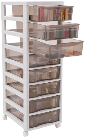 Rollwagen, Aufbewahrungsschrank mit Klare Schubladen, mobiler Office Schreibtisch Mehrschichtige Datei Snacks Kosmetik Regal, Rollcontainer für Küche, Schlafzimmer, Arbeitszimmer (8 Schubladen)