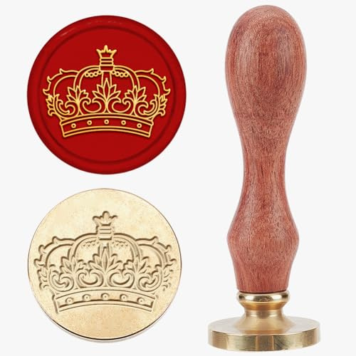 MAYJOYDIY Krone Wachs Siegelstempel 25mm Königliche Königskrone Vintage Siegelwachsstempel Abnehmbarer Messingkopfstempel Mit Holzgriff Ideal Für Einladungen Umschläge Geschenkverpackungen Dekoration