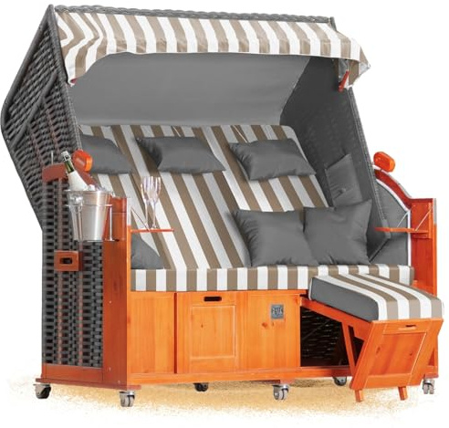 Strandkorb Hanse Ostsee 2,5 Sitzer Klassik XXL 160cm breit - Volllieger bereits montiert inkl. Strandkorbrollen ideal für Zuhause, Balkon und Terrasse