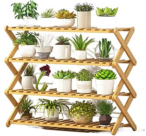 CCYENG Pflanzenständer, Pflanzenregal, Pflanzentisch, Bambusholz, Pflanzenregal, klappbar, Blumenständer, Indoor-Präsentationsständer, Heim, Terrasse, Garten, Pflanze