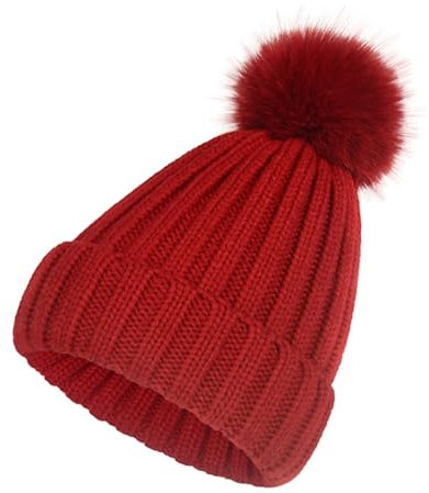 SPXTOM Kindermütze, warme, Dicke Strick-Skimütze mit Bommel, modische Totenkopfmütze, for Jungen und Mädchen(A)