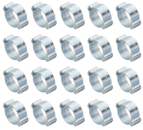 PATIKIL 20 Pack 15-18mm Double Ear Hose Clamp, Galvanized Steel O Clip Crimp Rings for Fuel Petrol Pipe Tube Fitting Connections, Silver Tone