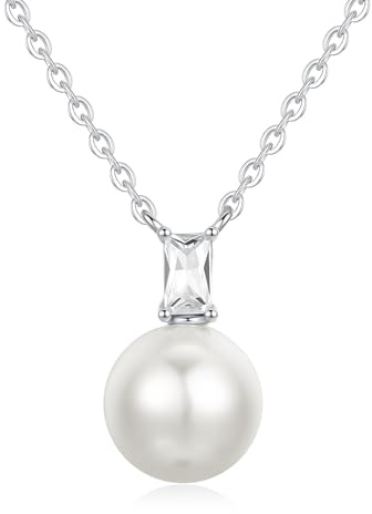 GAVU Damen Perlenkette mit weißer Imitationsperle und 925 sterling Silberkette Halskette für Frauen
