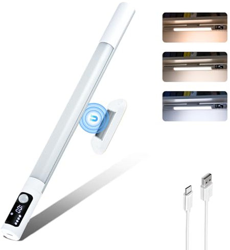 Moman LED sous-armoire de cuisine, 38 cm lumière armoire LED avec capteur de lampe magnétique rechargeable avec affichage numérique 3 modes lumières armoire dimmable avec 3 couleurs, lumière LED