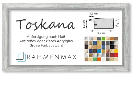 RahmenMax® Toskana Bilderrahmen Bildmaß 35x85 cm zum Aufhängen/Maßanfertigung möglich/MDF Posterrahmen in Pinie gekälkt Dekor mit Acrylglas Antireflex/Puzzle Rahmen
